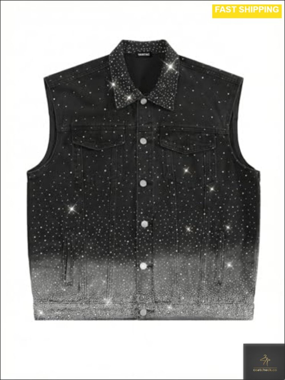 Mens Denim Vest Rhinestone Sleeveless Snap Button Cowboy Biker Streetwear